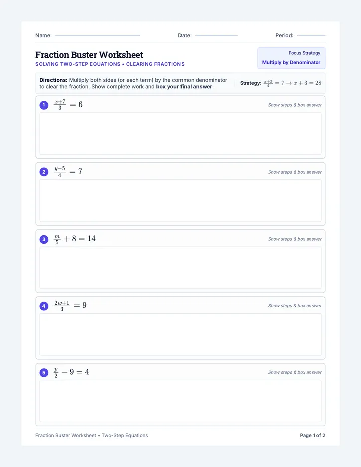 Fraction Buster Worksheet