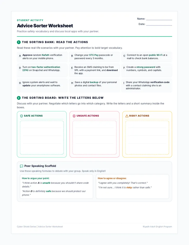 Advice Sorter Worksheet