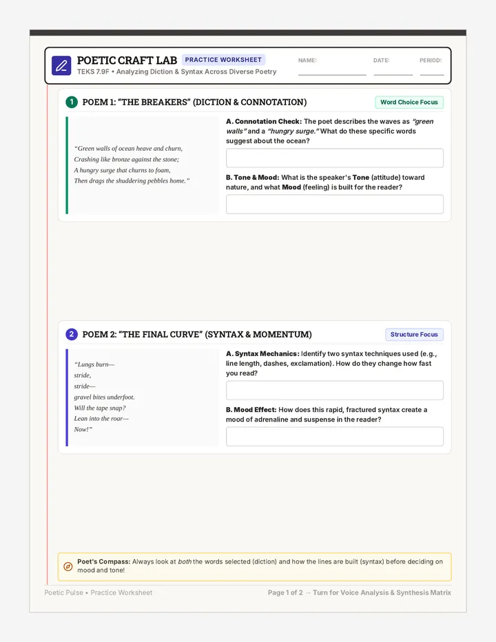Poetic Pulse Practice Worksheet