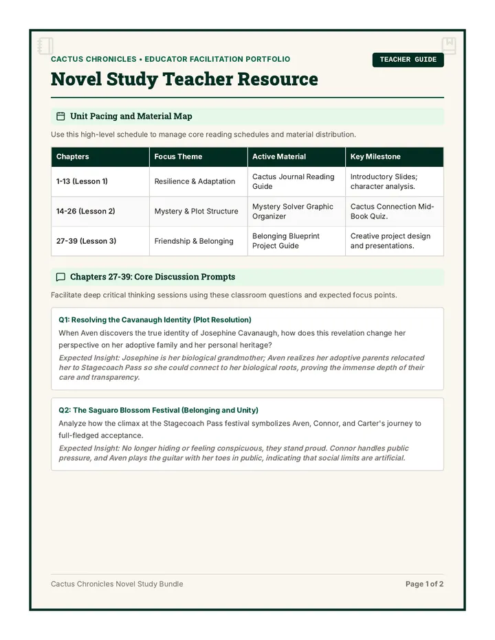 Novel Study Teacher Resource