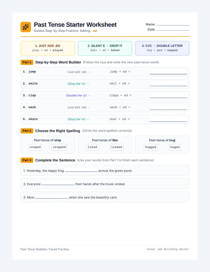 Past Tense Starter Worksheet