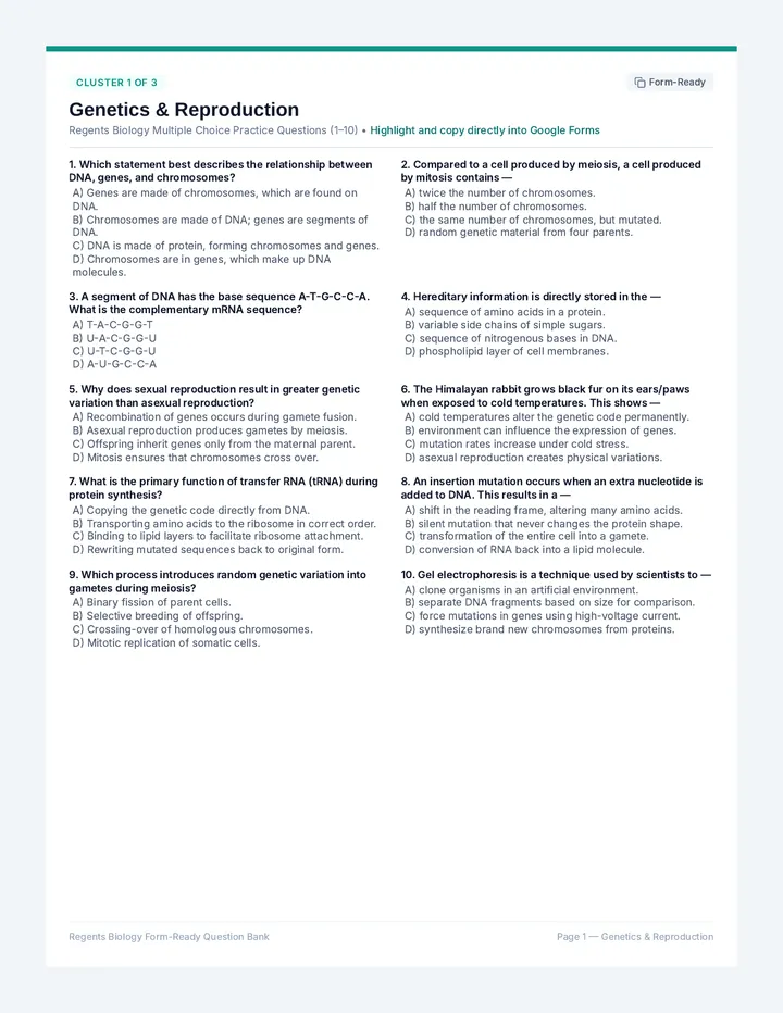 Form Ready Question Bank