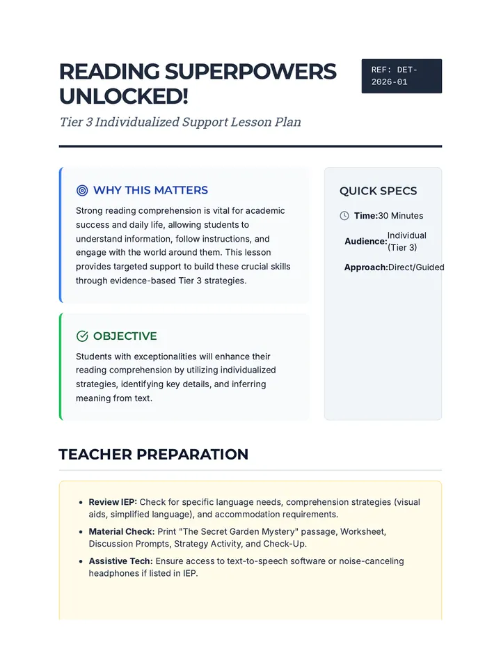 Reading Superpowers Lesson Plan