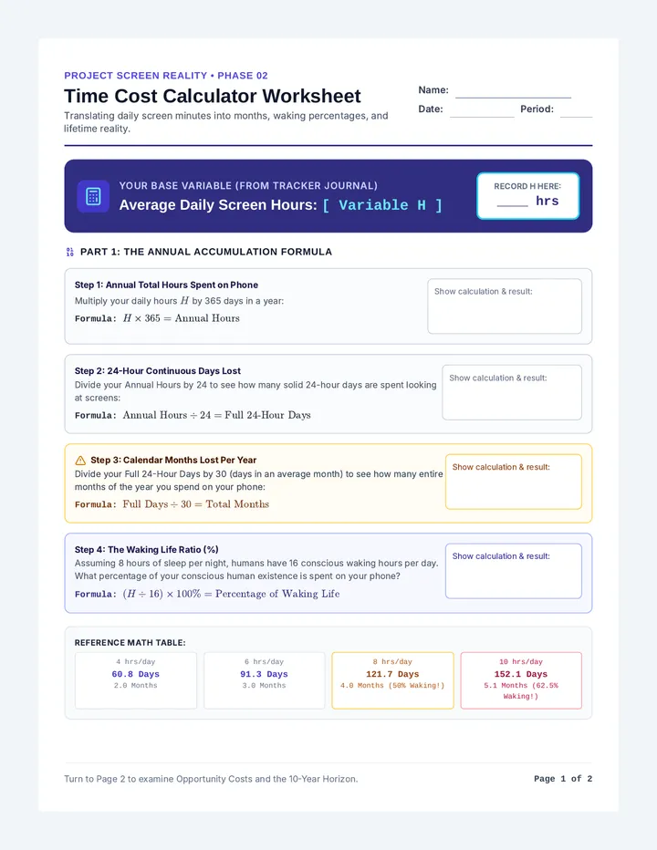 Time Cost Calculator Worksheet