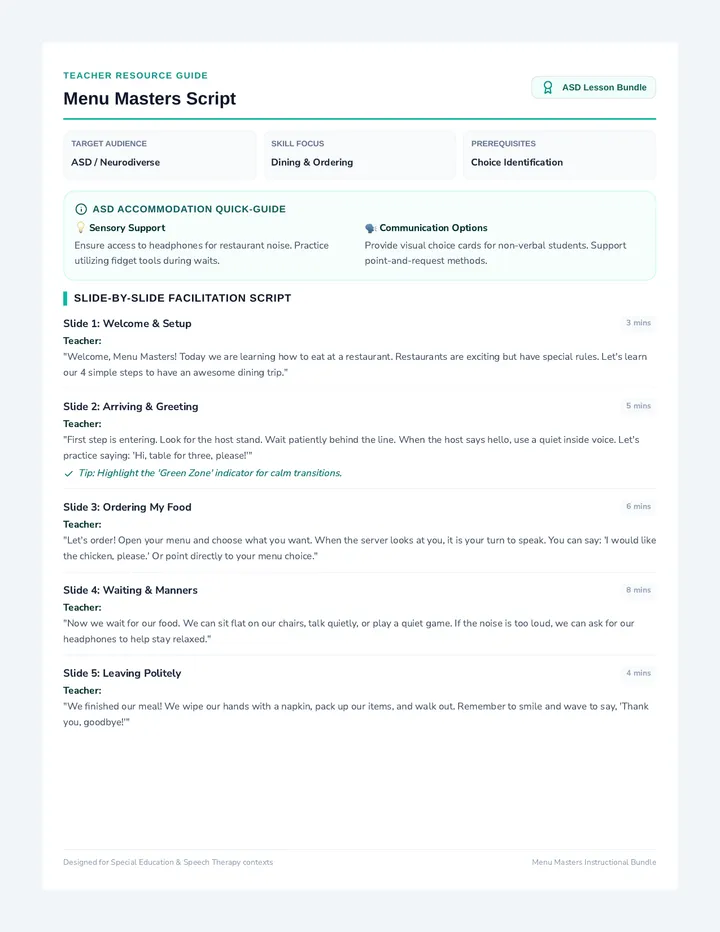 Menu Masters Teacher Script