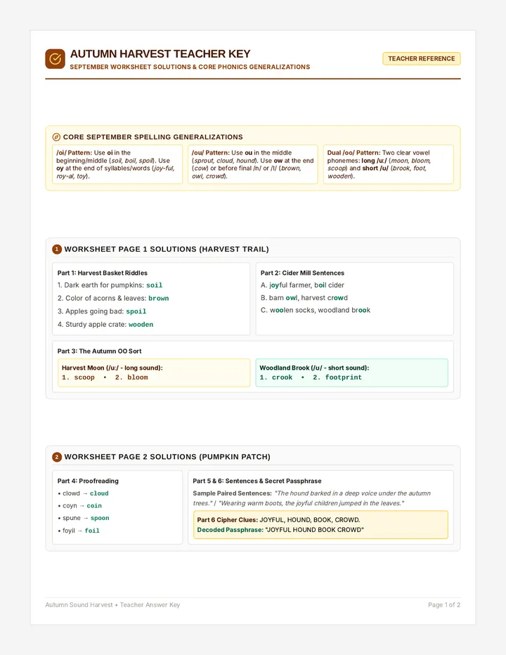 Autumn Harvest Answer Key