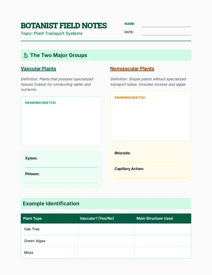 Botanist Field Notes Worksheet