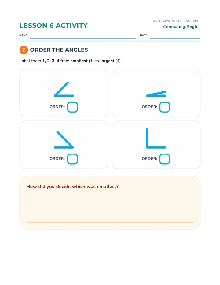 Ordering Angles Worksheet Revised