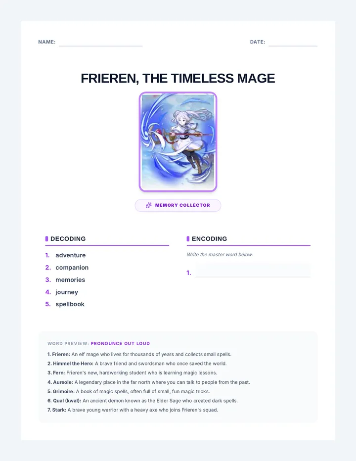 Frieren Fluency Classwork