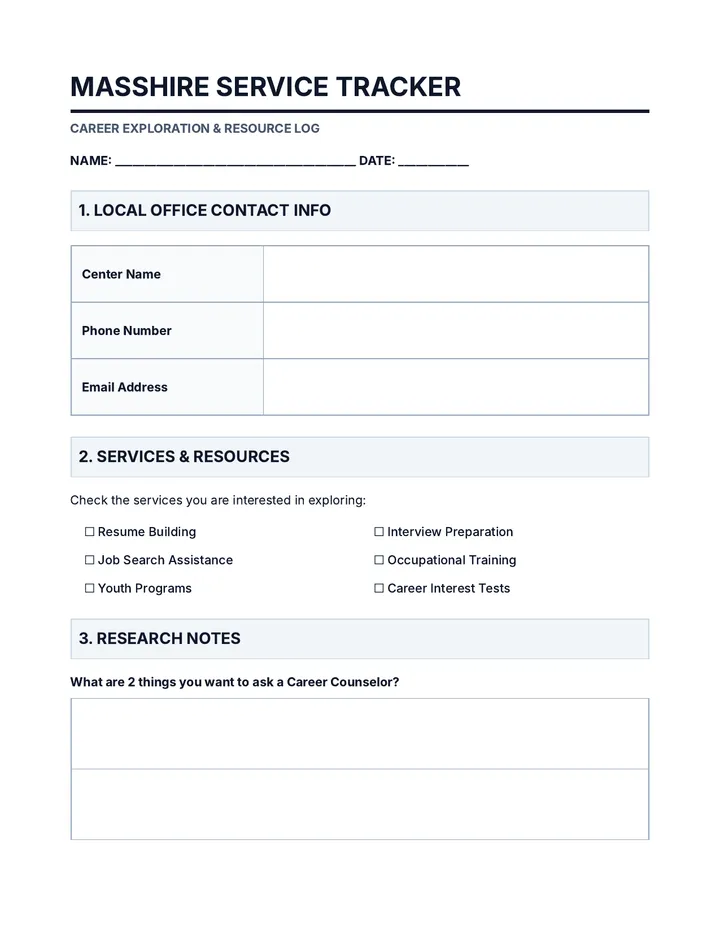 MassHire Service Tracker Worksheet