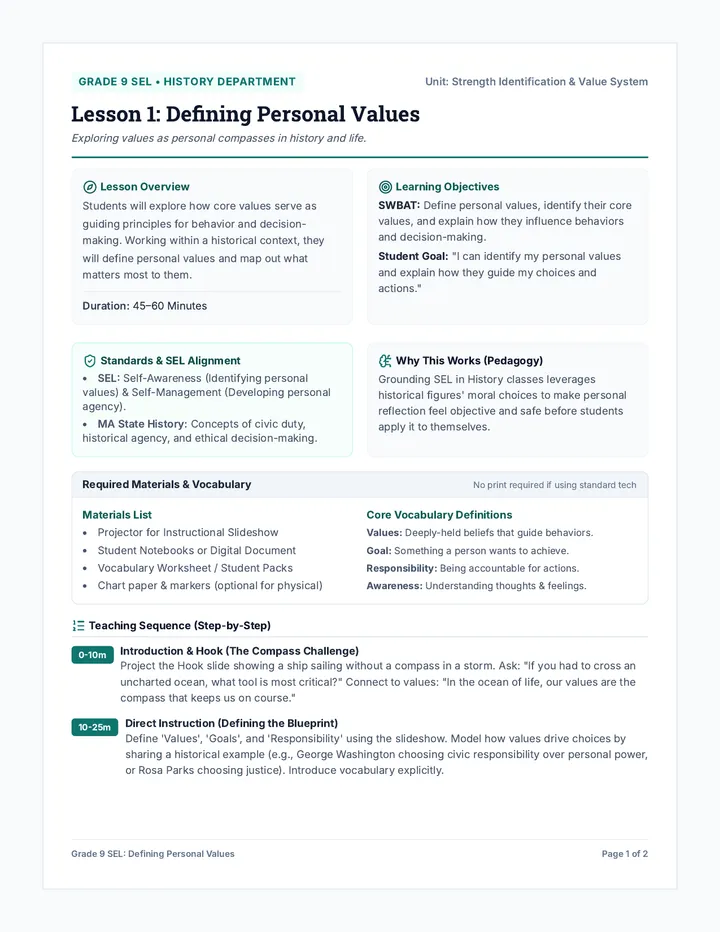 Core Values Teacher Guide