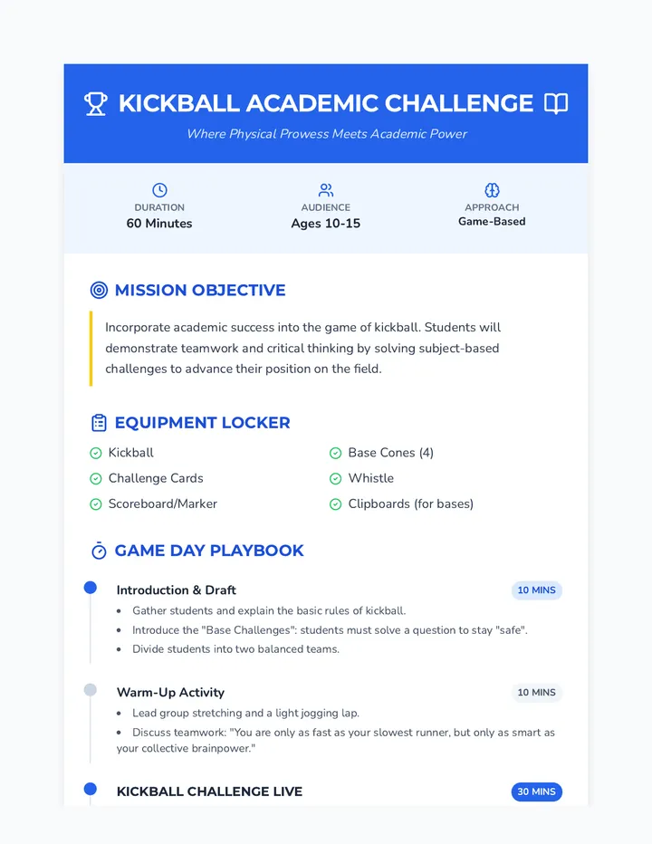 Kickball Challenge Lesson Plan