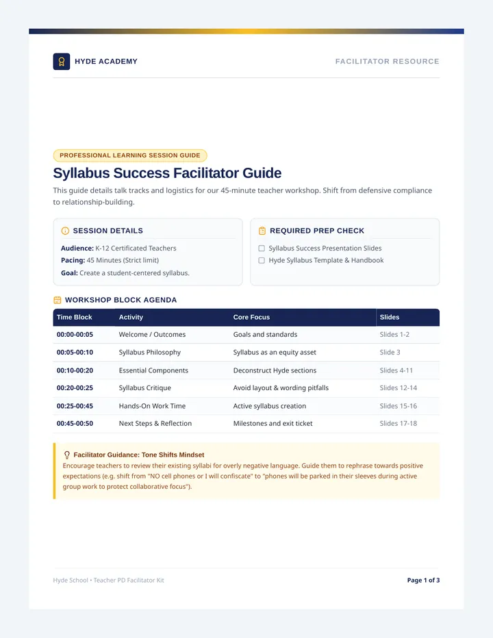 Syllabus Success Facilitator Guide