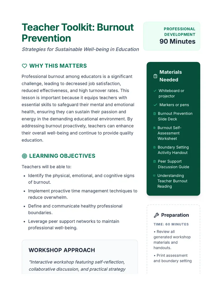 Burnout Prevention Lesson Plan