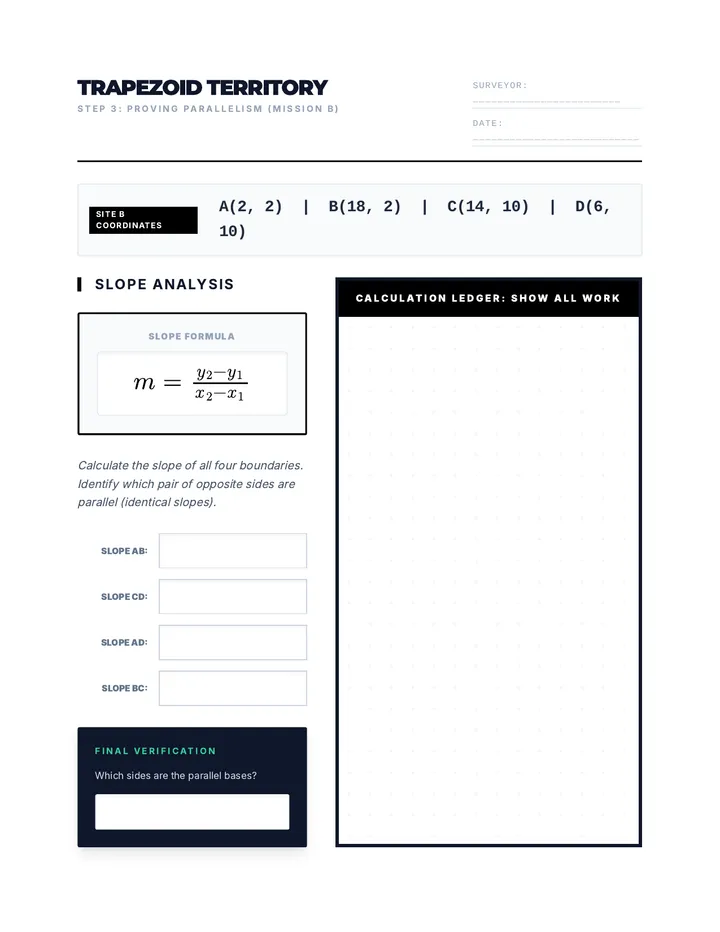 Trapezoid Survey B Slope Analysis Page