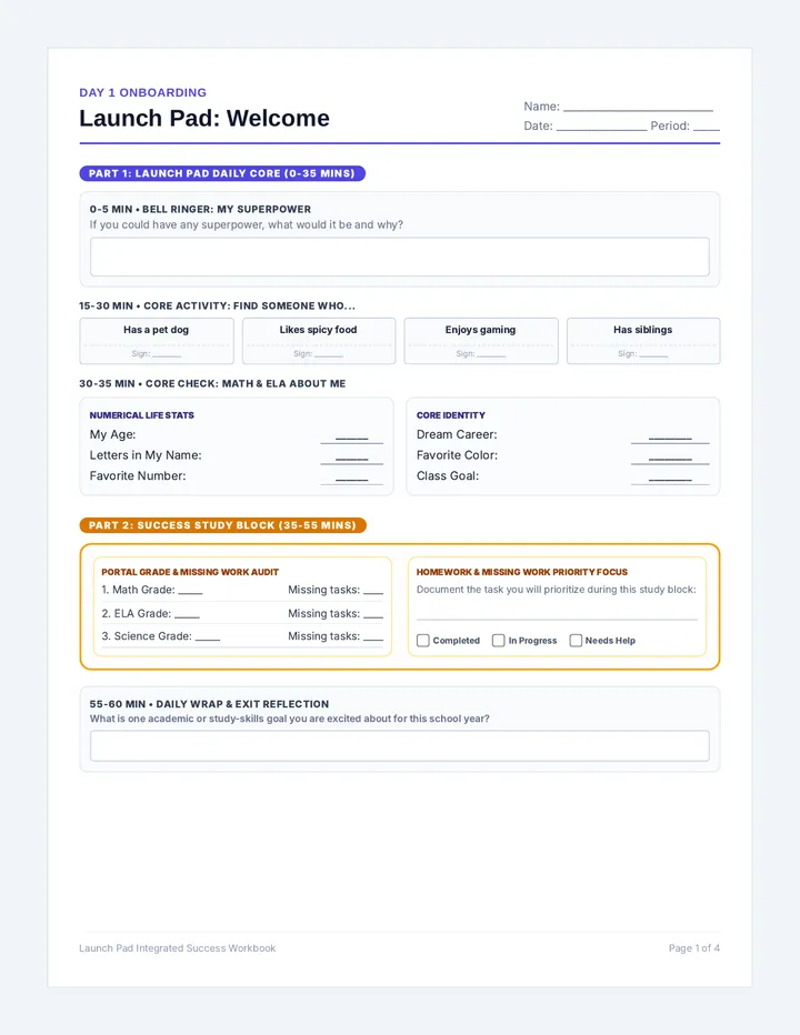 Launch Pad Student Worksheets