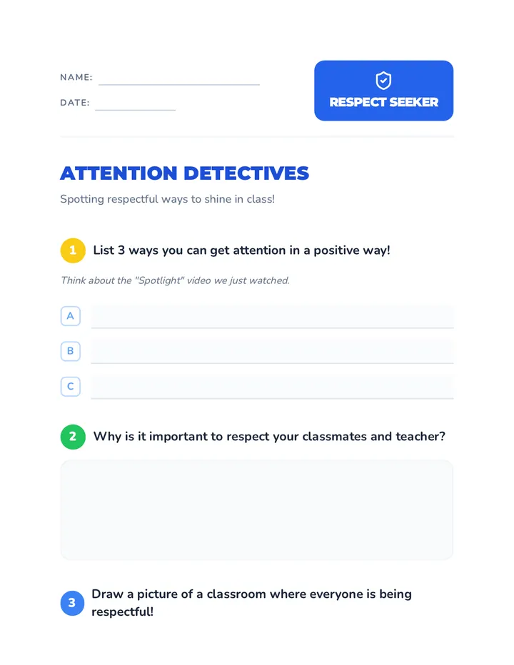 Attention Detectives Worksheet