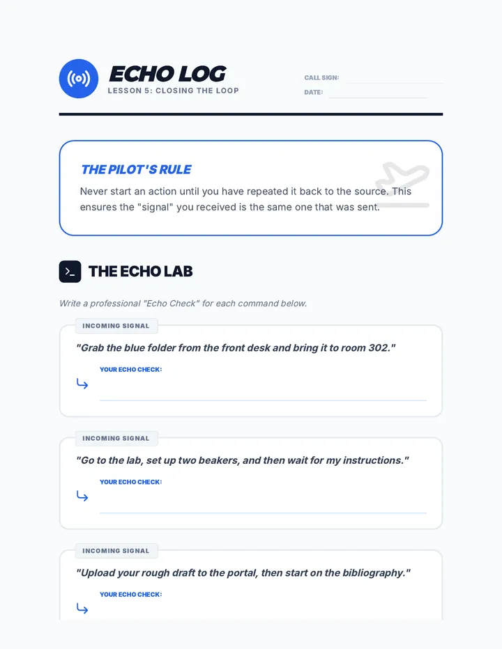 Echo Check Worksheet
