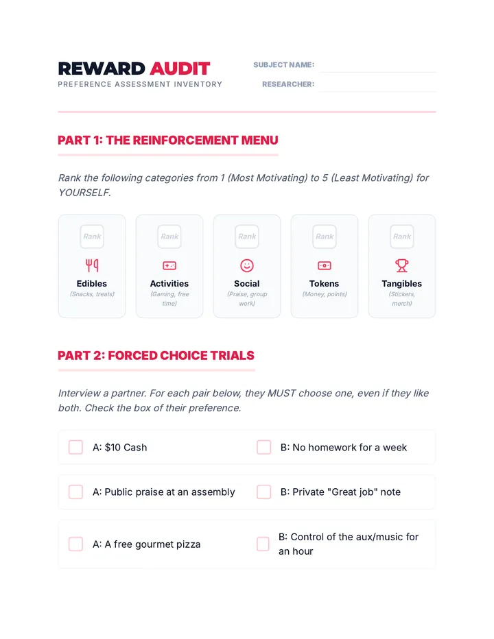 Reward Audit Worksheet