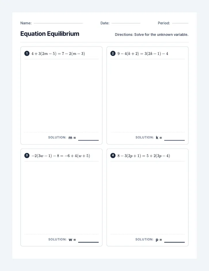 Equation Equilibrium Worksheet