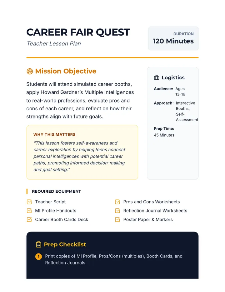 Career Fair Quest Lesson Plan