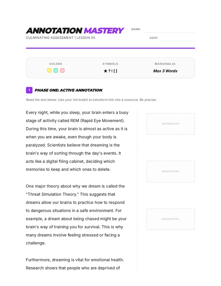 Annotation Mastery Worksheet