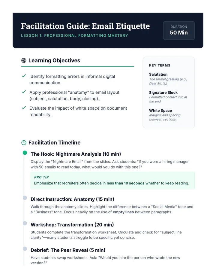 Email Formatting Teacher Guide