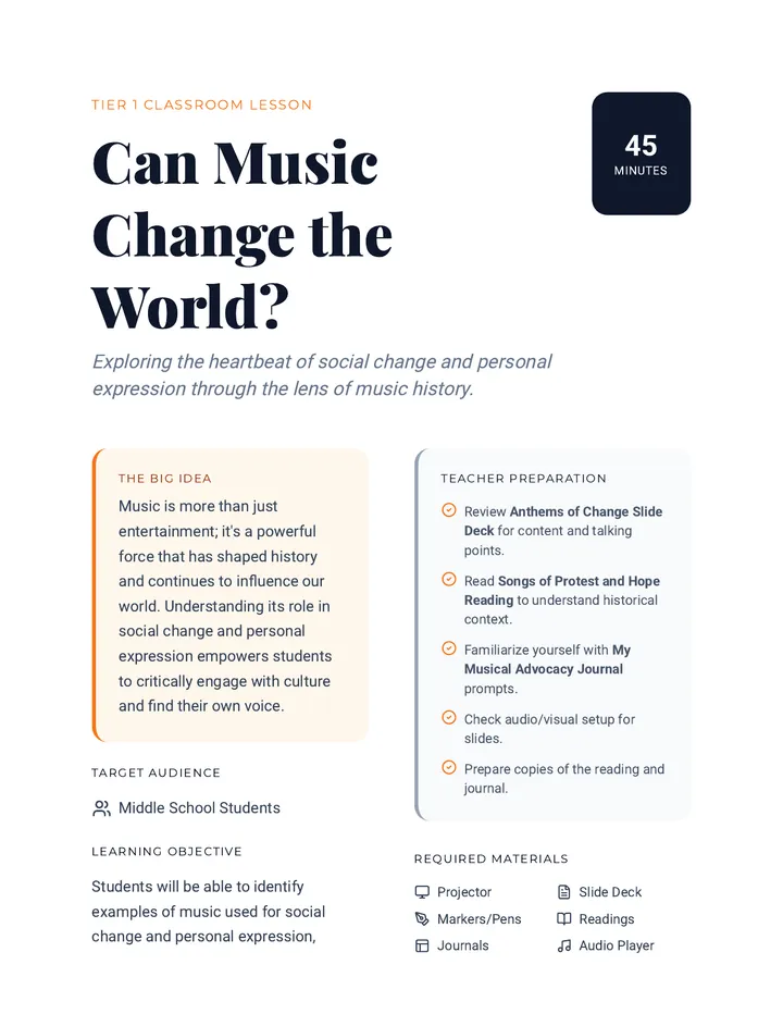 Can Music Change the World Lesson Plan