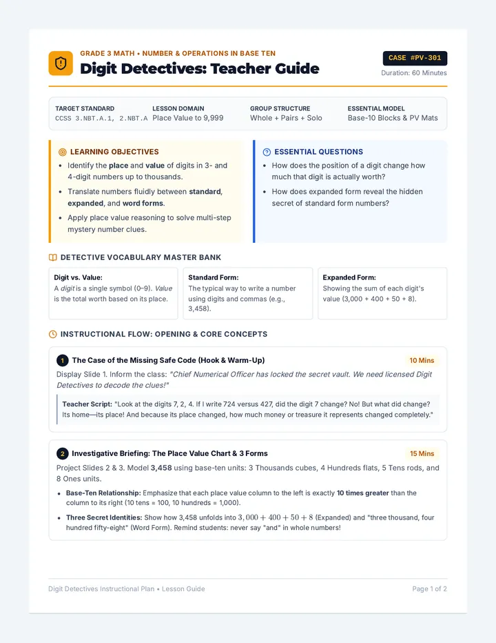 Digit Detectives Teacher Guide