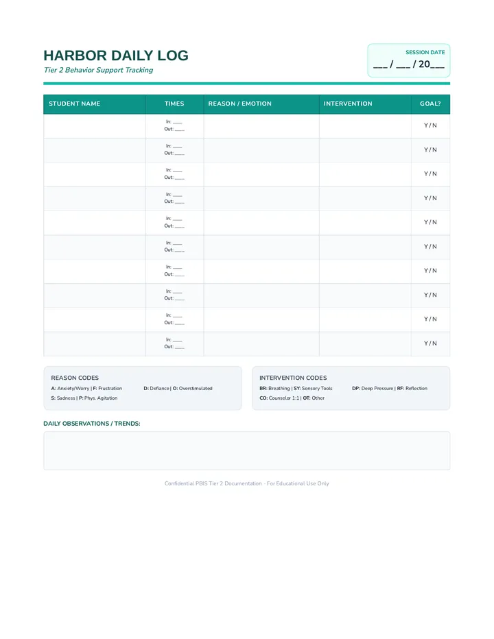 Harbor Log Tracking Sheet