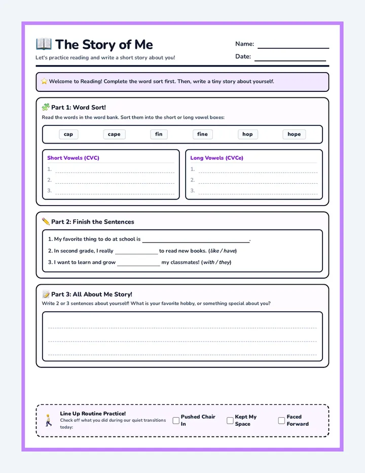 Story of Me Worksheet