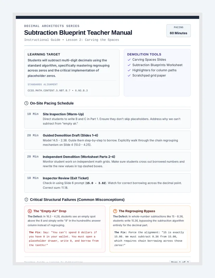 Subtraction Architect Teacher Guide