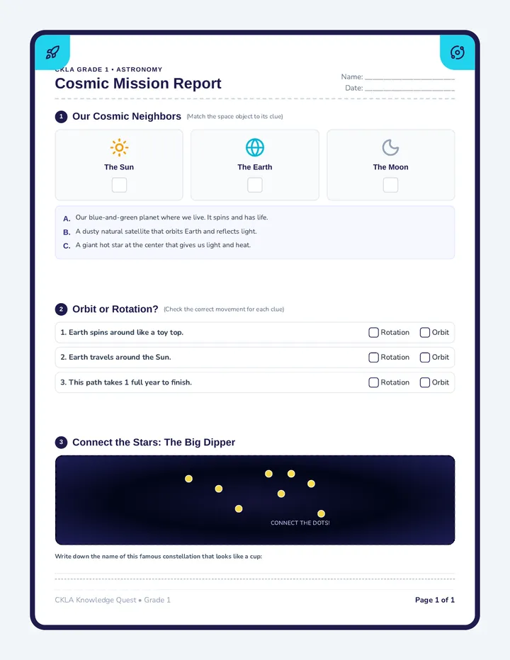 Space Explorers Worksheet