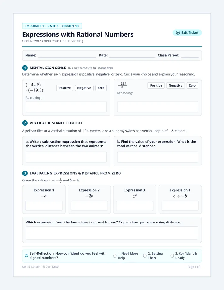 Signed Expressions Cool Down Worksheet