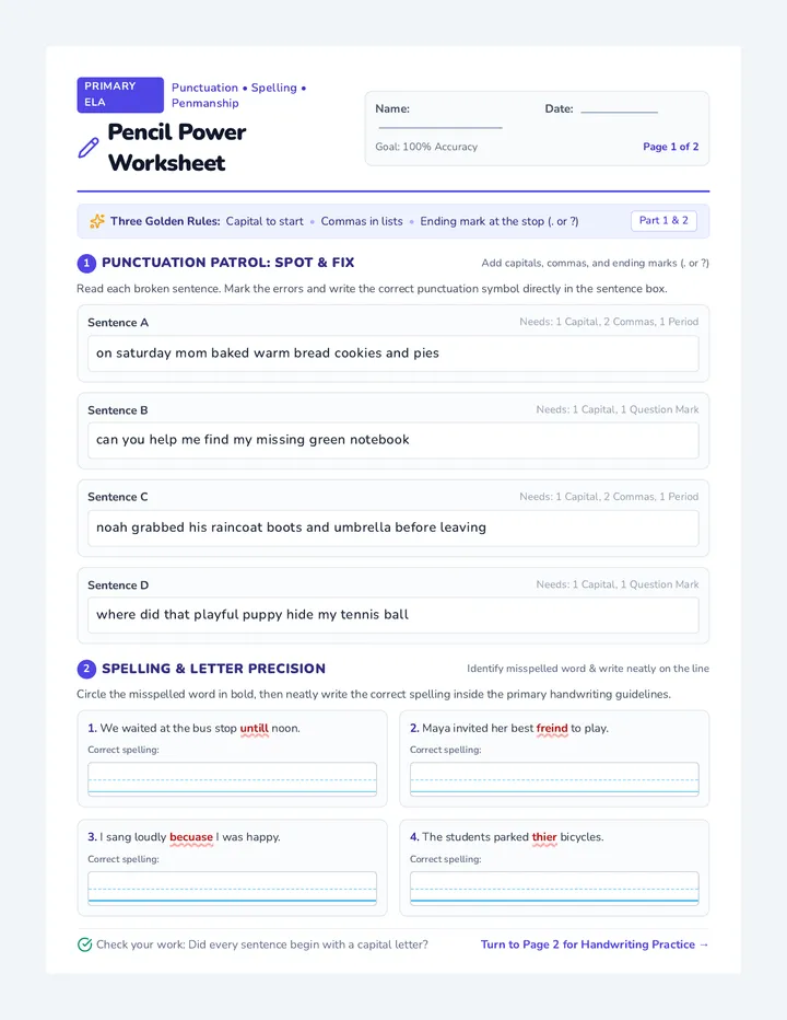 Pencil Power Worksheet