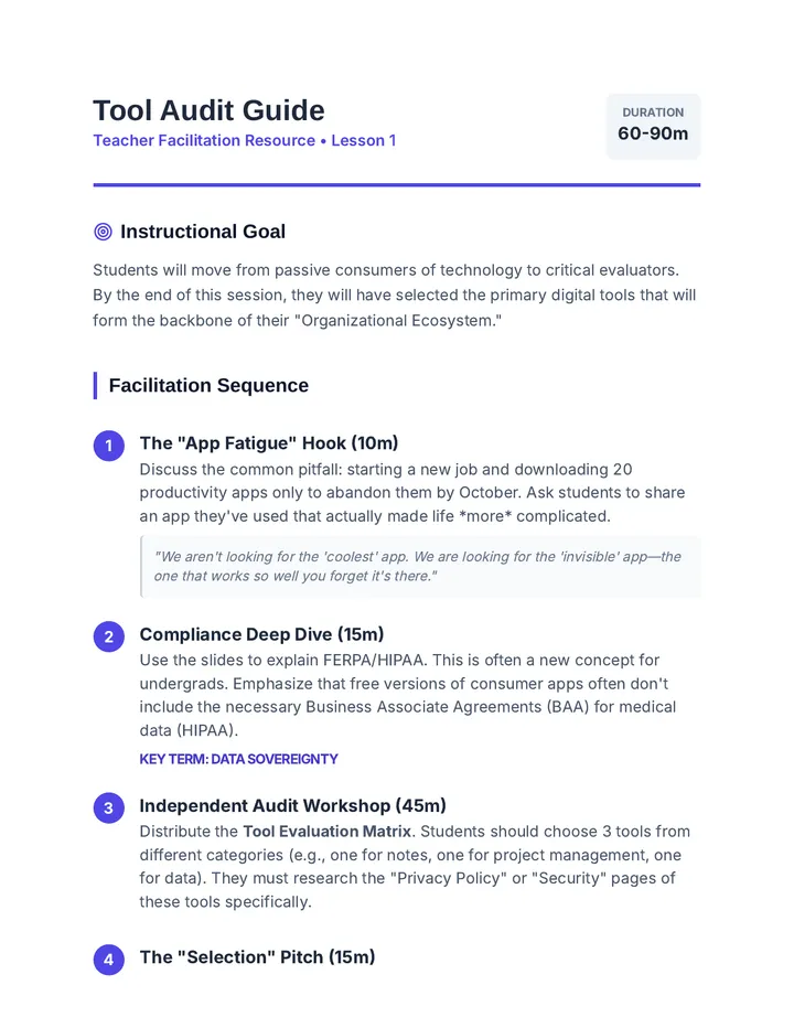 Tool Audit Teacher Guide