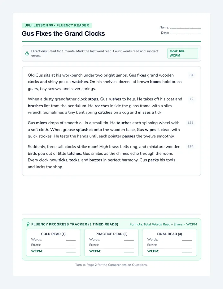 Clock Fixer Fluency Reader