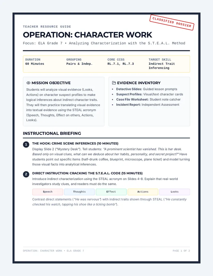 Detective Lesson Plan
