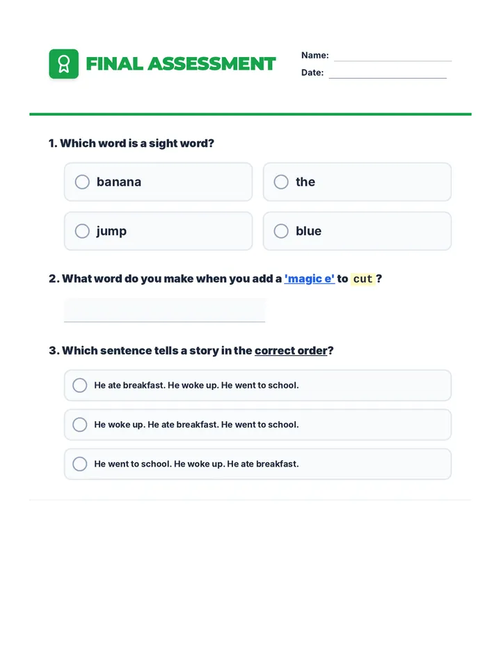Final Reading Assessment Test