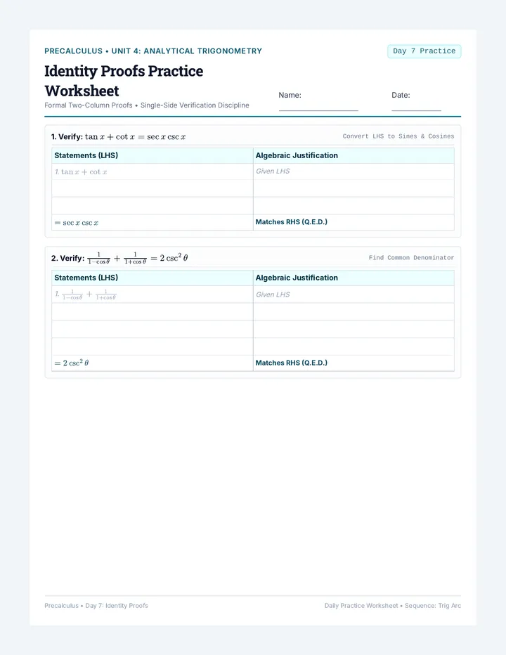 Identity Proofs Practice Worksheet