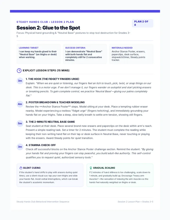 Hands at Sides Lesson Plan