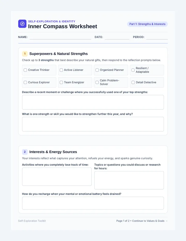 Inner Compass Worksheet
