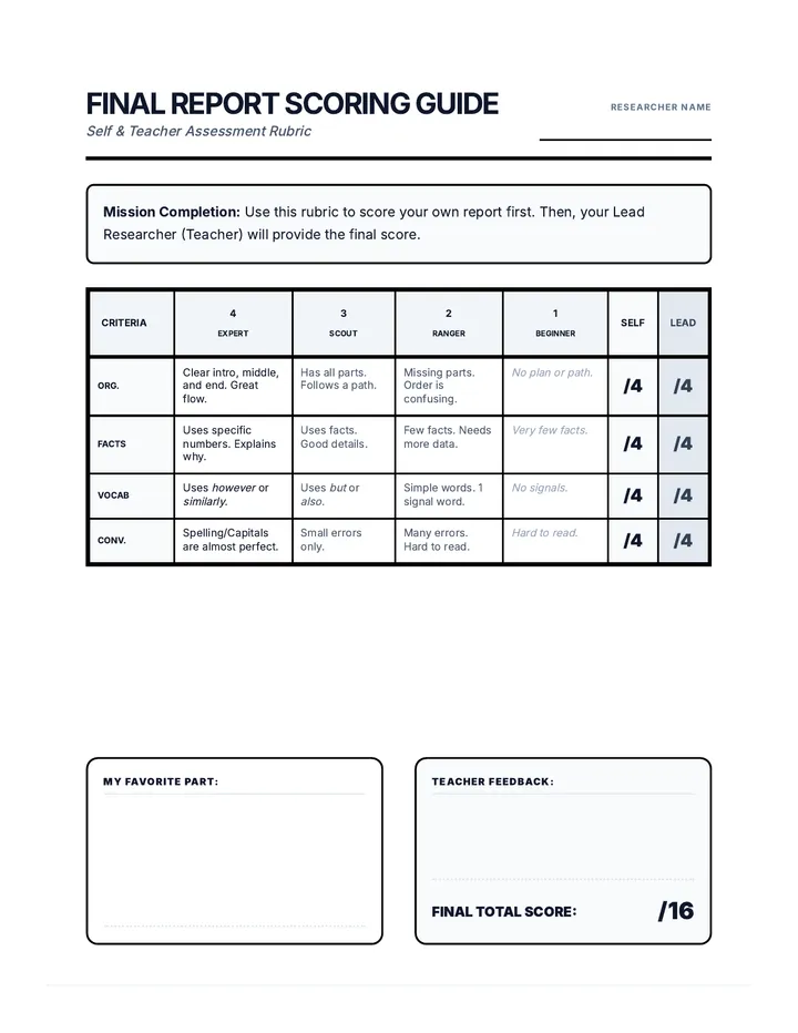 Final Report Scoring Rubric Ink Friendly