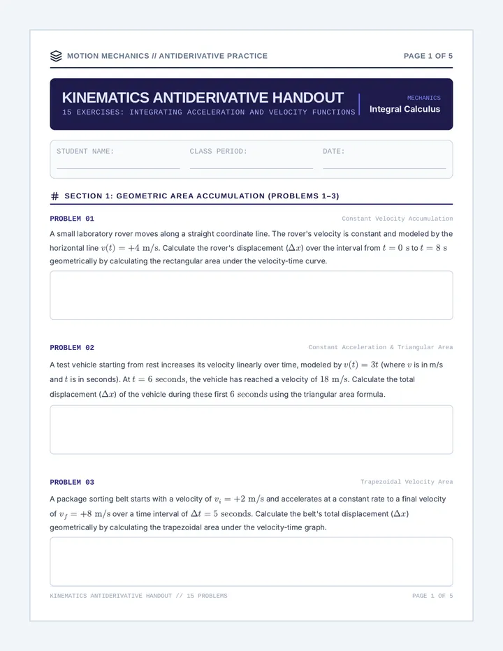 Kinematics Antiderivative Practice Handout