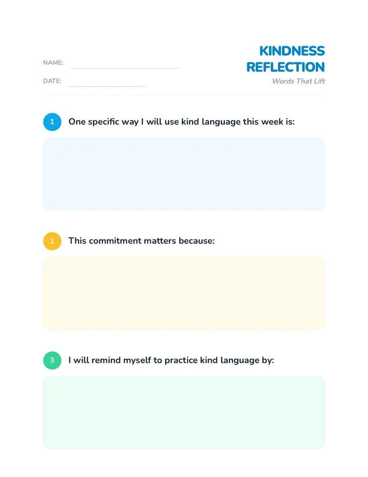 Kindness Reflection Worksheet Worksheet