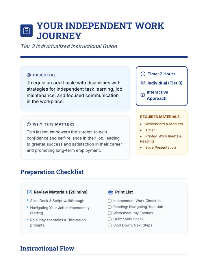 Independent Work Journey Lesson Plan