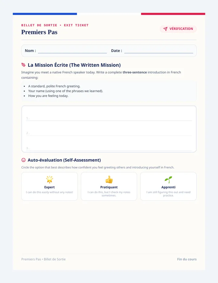 Premiers Pas Exit Ticket