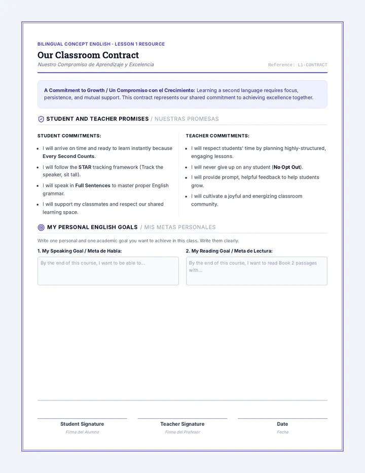 Classroom Contract and Goal Sheet