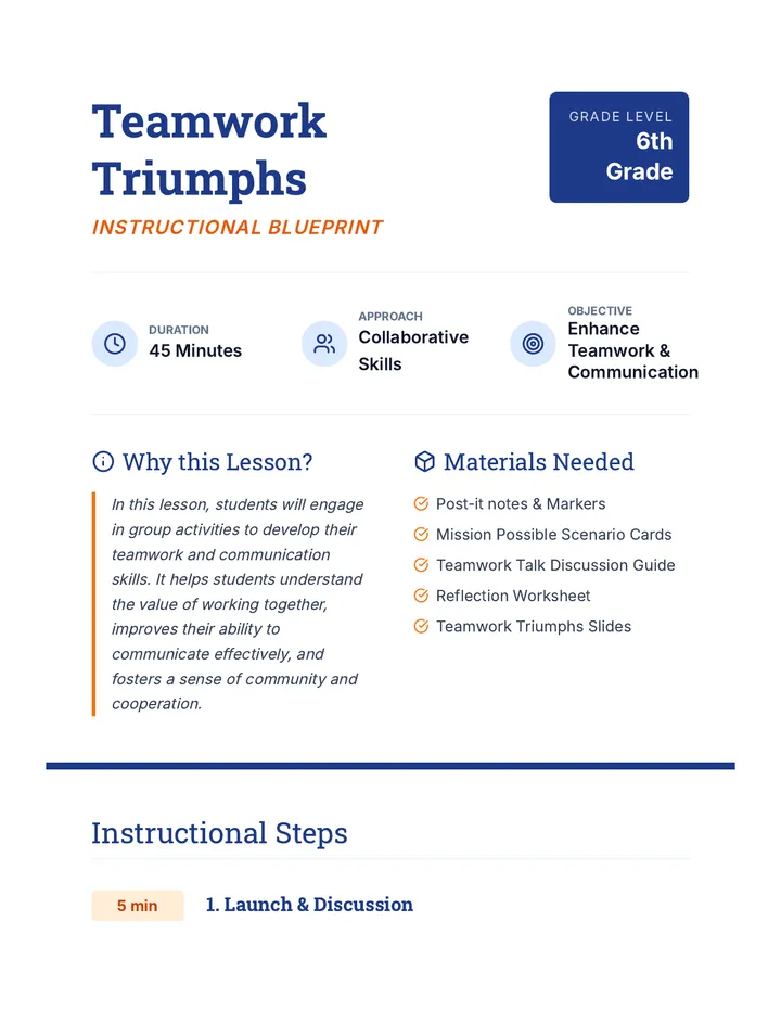Teamwork Triumphs Lesson Plan