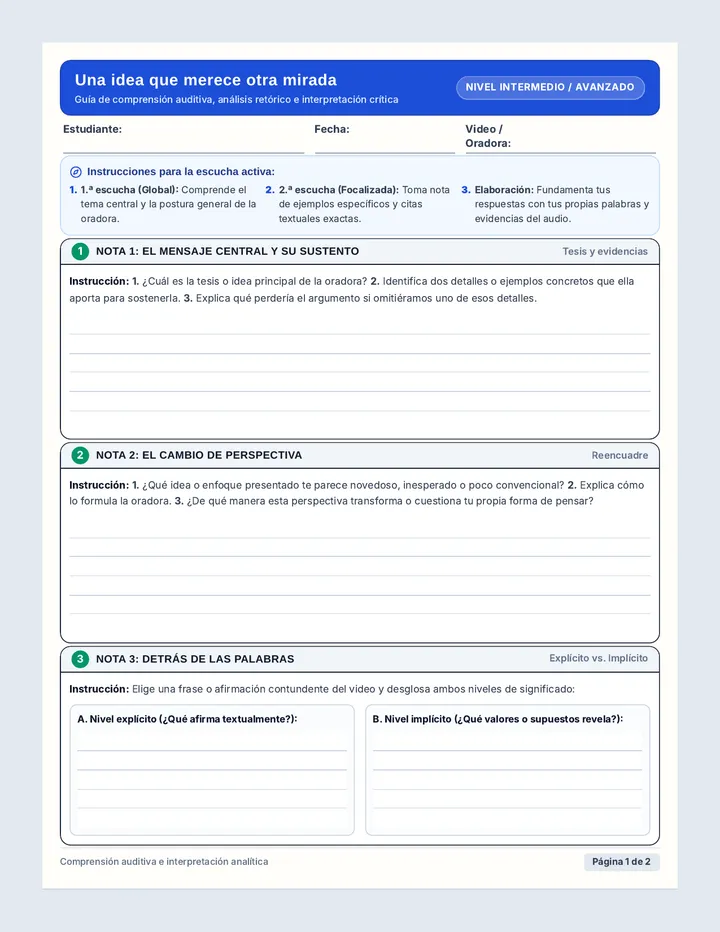 Otra Mirada Worksheet